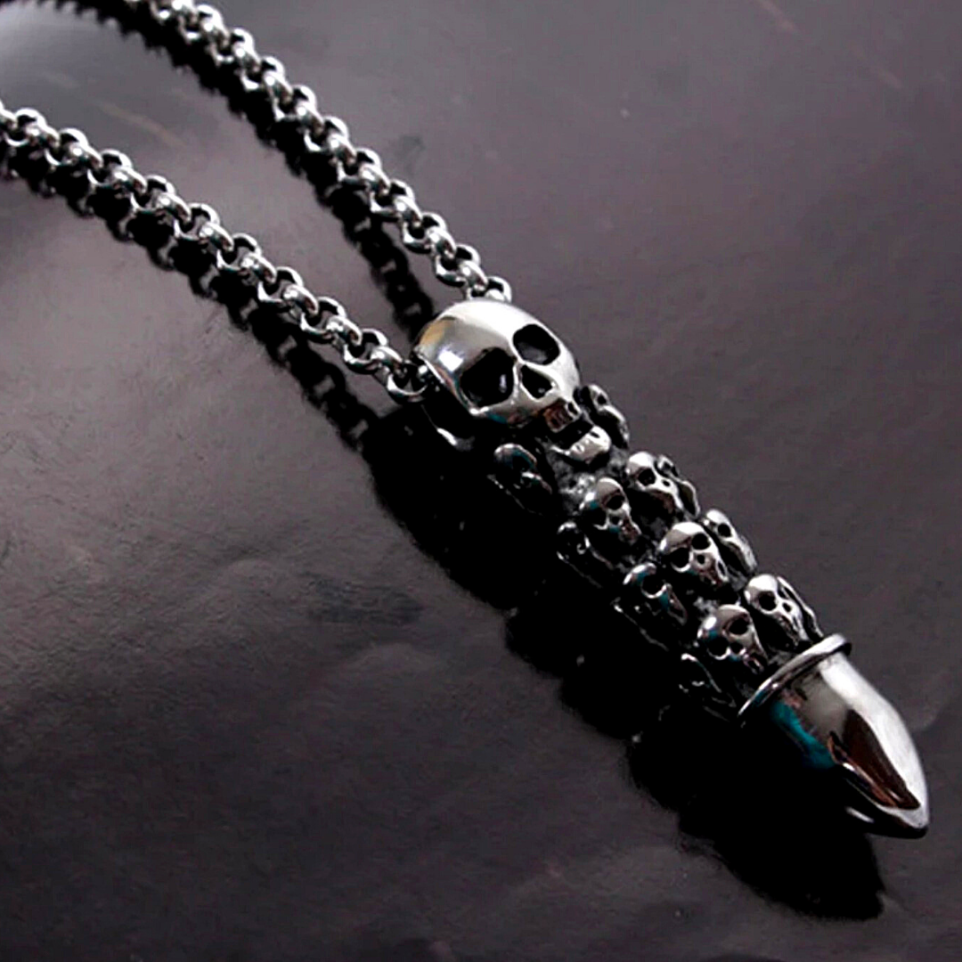 Cadena Bala de Calavera para Hombre Mujer Collar de Acero Inoxidable Lujo