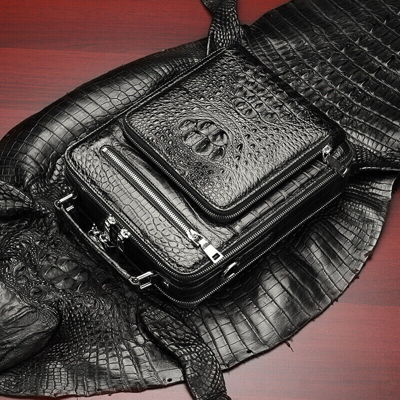 Handcrafted Crocodile Skin Leather 12" Men's Luxury Shoulder/Messenger Handbags