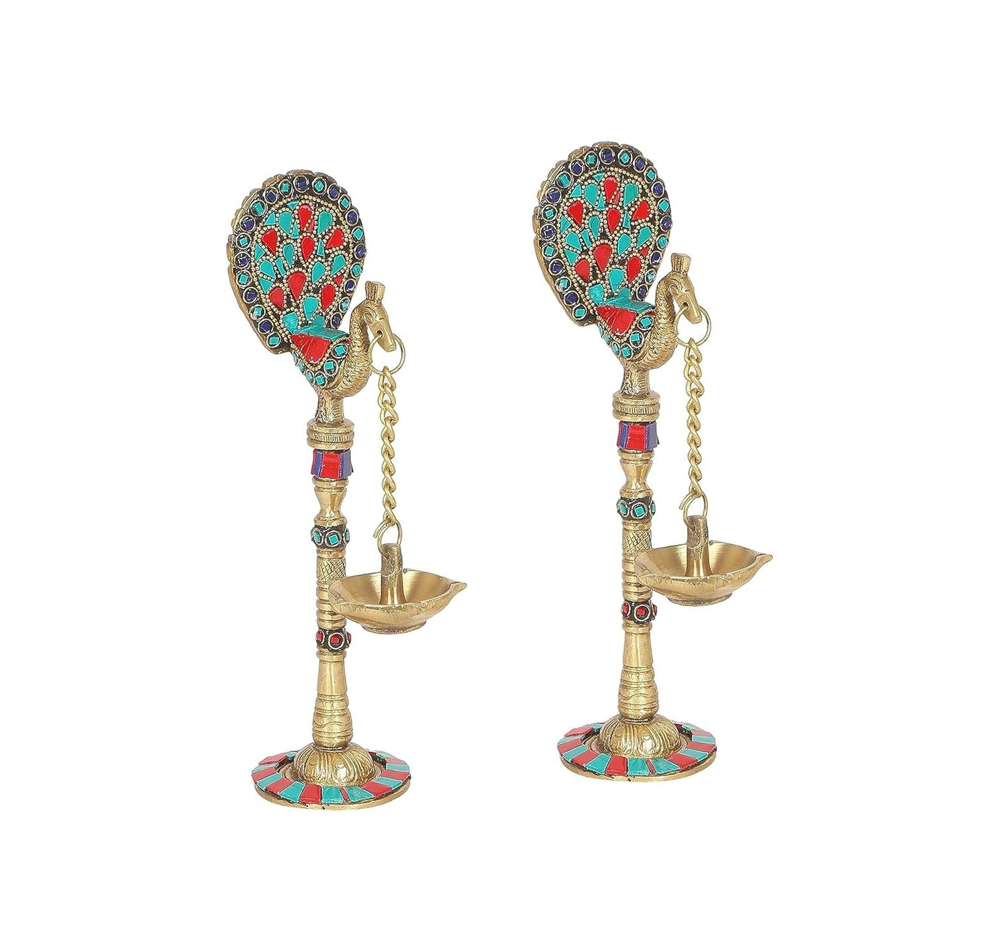 Brass Peacock Design Decorative Diya Lamps Home Decor Temple Figurine Idol 2 PC