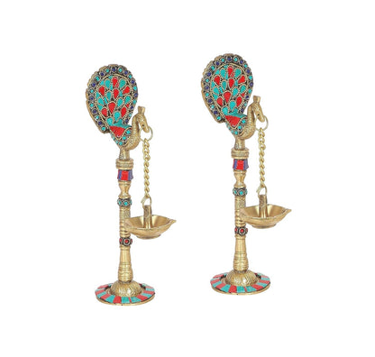 Brass Peacock Design Decorative Diya Lamps Home Decor Temple Figurine Idol 2 PC