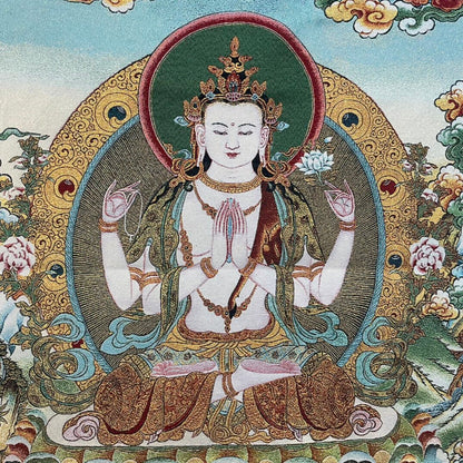 Ancient Tangka Embroidery Guanyin Bodhisattva in Tibet, China 60*90CM（四臂观音2）