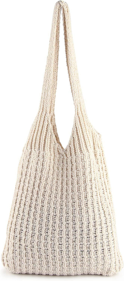 ENBEI Women's Shoulder Handbags Hand crocheted Bags large White