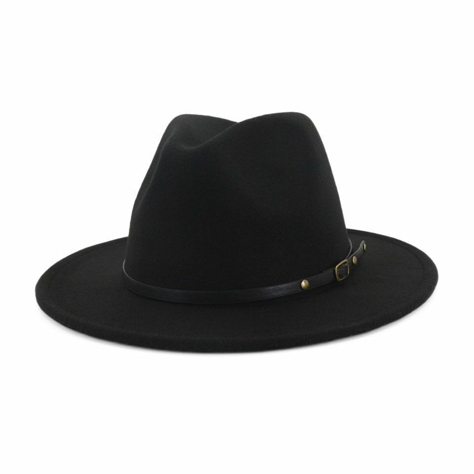 Hats Women Flat Wide Brim Wool Felt Men Black Red Goth Vintage Wedding Elastic