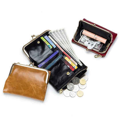 Genuine Leather Wallet Retro Short Purse Style Clip Simple Storage Wallet Zipper