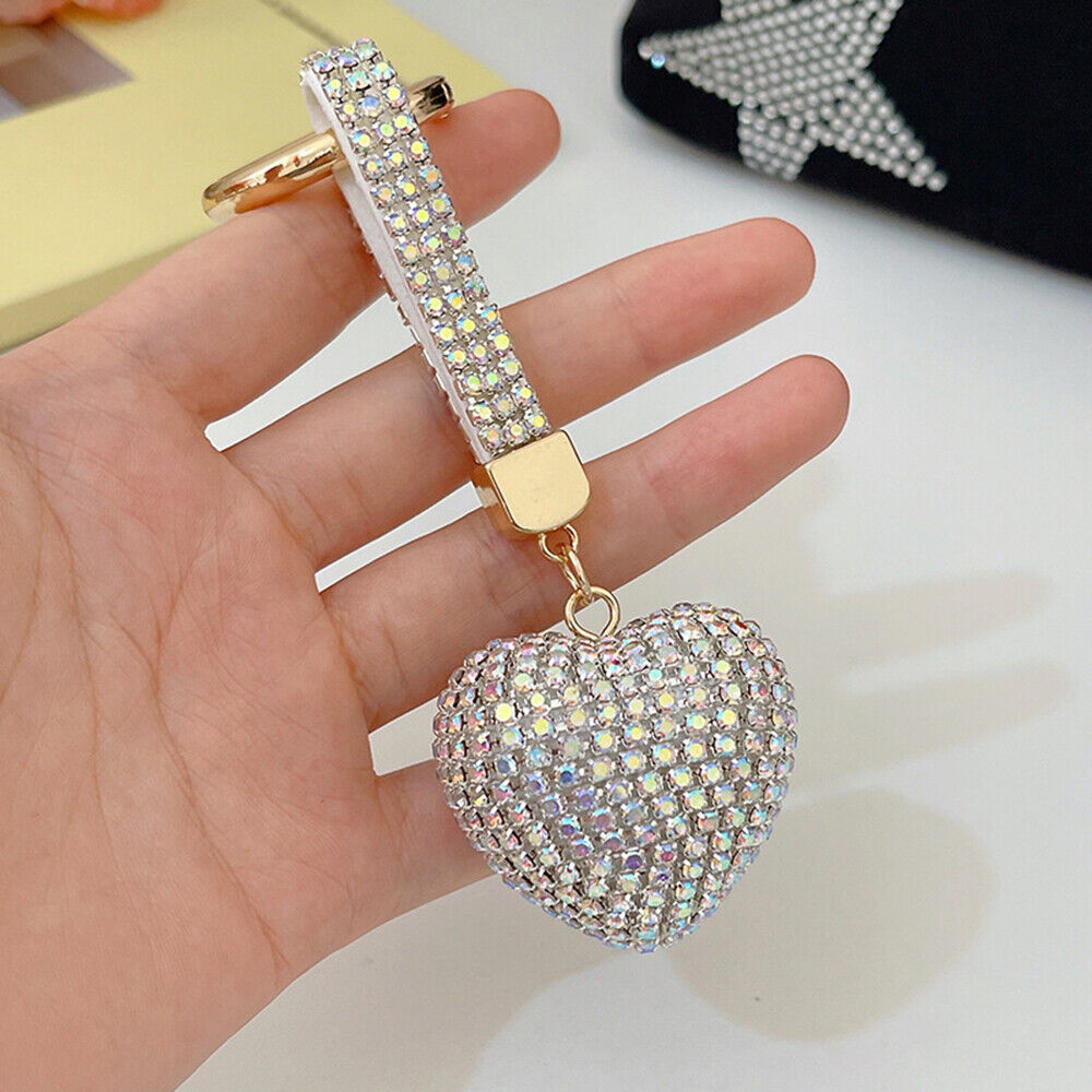 Car Hanging Bag Pendant Key Ring Jewelry Accessories Rhinestone Heart Keychain
