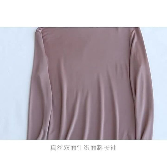 Womens lingerie Mulberry Silk Knitted Round Neck T Shirt Undershirt Long Sleeve