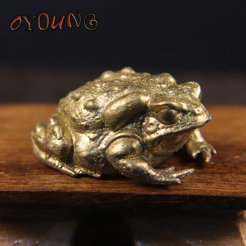 1.6" Brass Golden Toad Tea Pet Vintage Simulation animal Figurines Miniatures