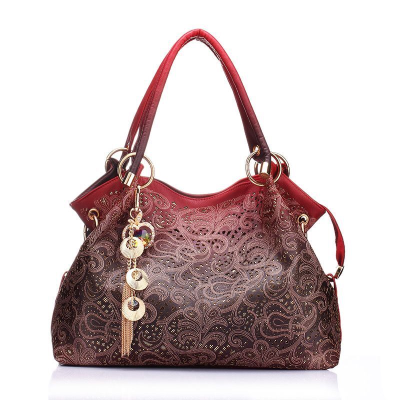 Hollow Out Ombre Handbags Floral Print Shoulder Bag Tassel Purse 35*10*29 CM 1PC
