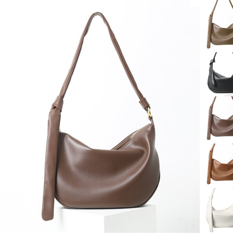 Draped Leather Shoulder Bag Crossbody Tote Hobo Purse Knotted Saddle Handbag