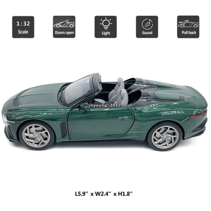 1/32 Bentley Mulliner Bacalar Model Car Alloy Diecast Toy Cars Doors Open Green