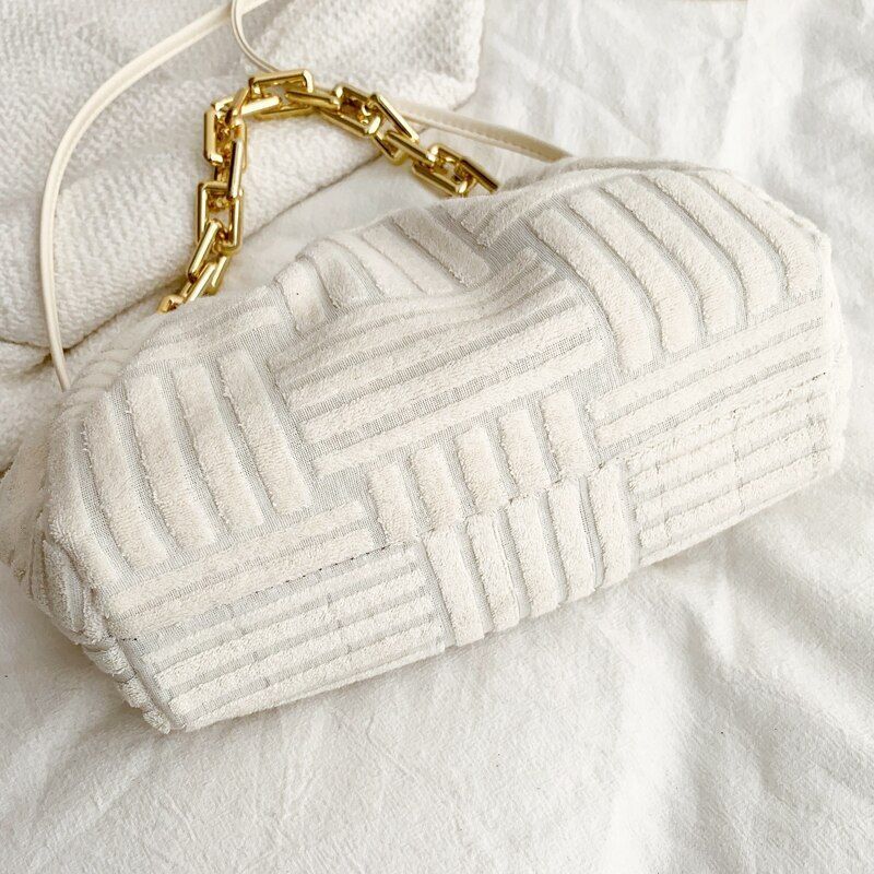 Fashion Handbag Thick Chain Crossbody Bag Striped Shoulder Small Purse 22*16*8CM
