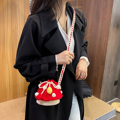 Women Shoulder Bag Knit Mushroom Style Crossbody Bags Casual Mini Purse 15*15*13