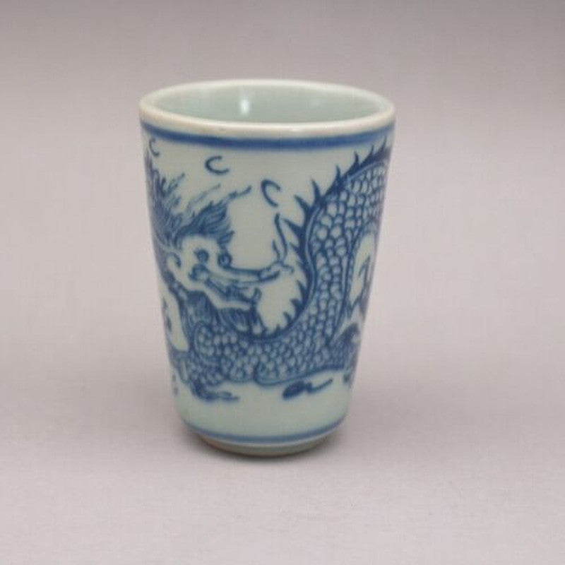 2.67" Chinese Blue and White Porcelain 12 Zodiac Dragon Grain Teacup Cup Collect