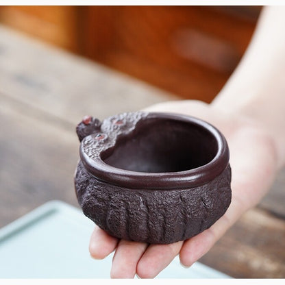 True Yixing Zisha Purple Clay Tea Cup Pitcher Handmade Fish Carved Fair Cup New