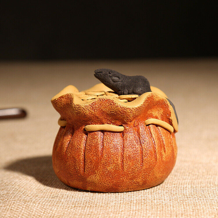 Chinese Yixing Zisha Pottery Clay Handmade Animal Tea Pet Wealth Money Bag Mouse