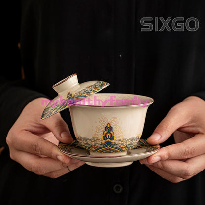 Ru Kiln Kung Fu Tea Set Office Household Ceramic Tea Gaiwan