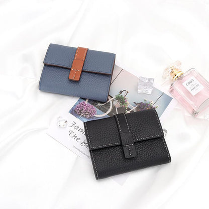 Coin Purse Short Wallets Trifold Money Bag Flap Snap Cowhide Card Holder Clutch