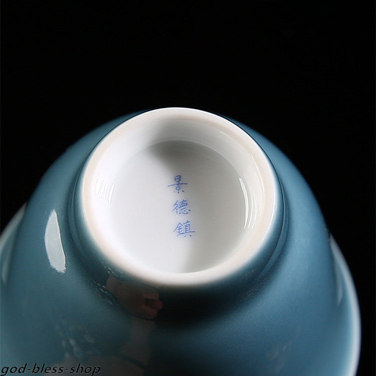 Chinese Tea Cup Crane Print Under Glaze Porcelain Kungfu Cup Of Tea Coaster New