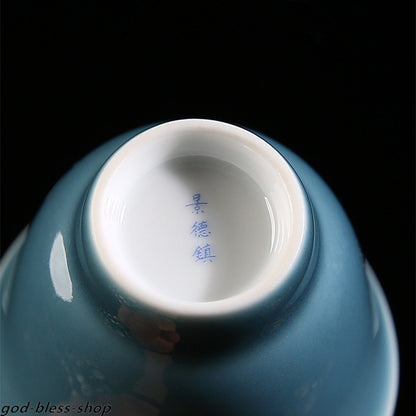 Chinese Tea Cup Crane Print Under Glaze Porcelain Kungfu Cup Of Tea Coaster New