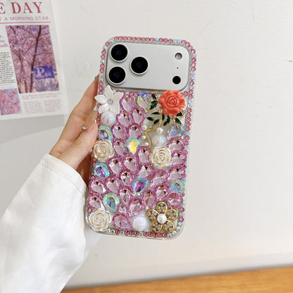 Fashion Red Rose 3D Diamond Clear Case for iPhone17 Promax/16/15/14/13/Samsung