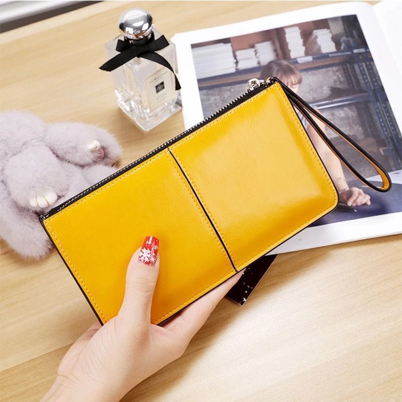 Vintage Synthetic Leather Zipper Clutch Wallet Large Coin Purse Card Holder 1 PC