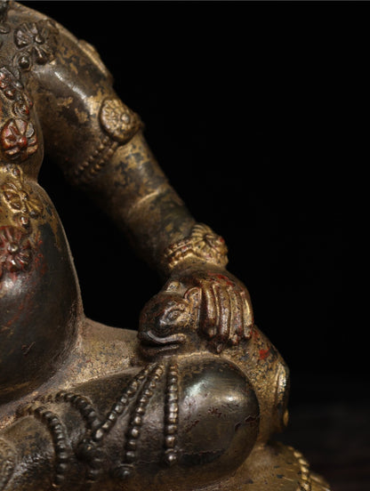 7.5" Old Antique Tibetan Buddhism Bronze Gilt Yellow Jambhala Buddha Statue