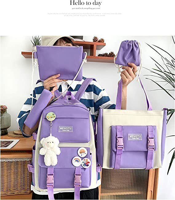5Pcs Girls School Bag Set Women Girls Backpack Student Bookbag Travel Bag