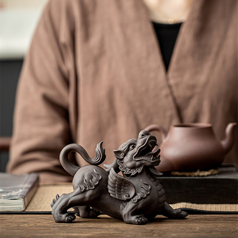 Chinese Yixing Purple Clay Tea Pet Brave Statue Troops Animal Tea Play Decorate