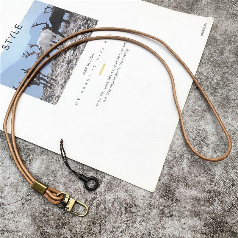 Mobile Phone Straps Cowhide Lanyards Key Leather Card Badge Neck Sling Band 50cm