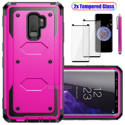 For Samsung Galaxy S9 /S9 Plus Case Impact Hard Cover / Tempered Glass Protector