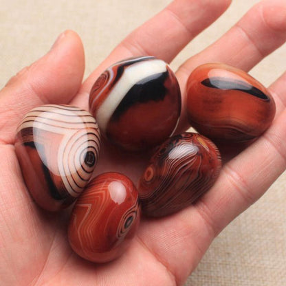 5Pc Natural Silk Banded Lace Agate Quartz Crystal Sardonyx Carnelian Palm Stone