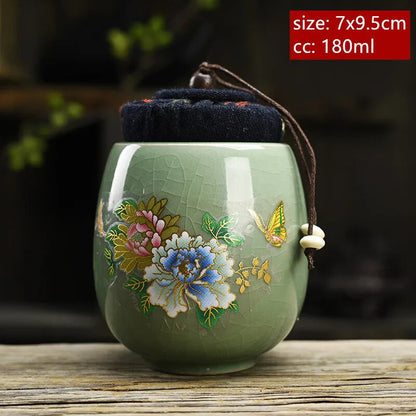 Portable Ceramic Tea Caddy Household Sealed Tank Travel Tea Boxes Containers