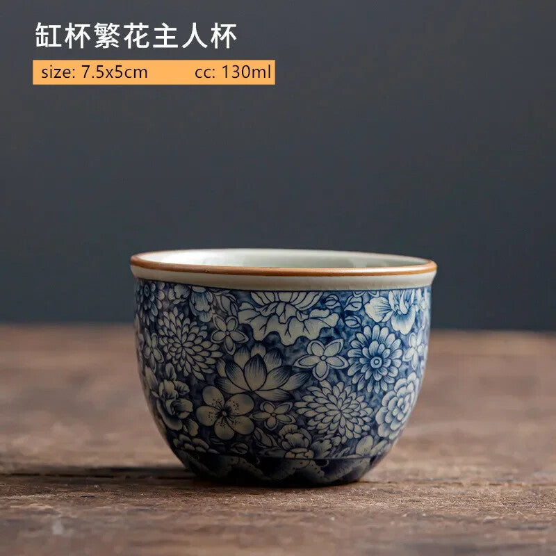 Ceramic Tea Cups Handmade Blue and White Porcelain Chinese Custom Tea Set