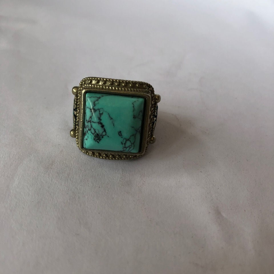 Rare China Antique Collection Old Ring Inlay Turquoise Gemstone Woman Gift
