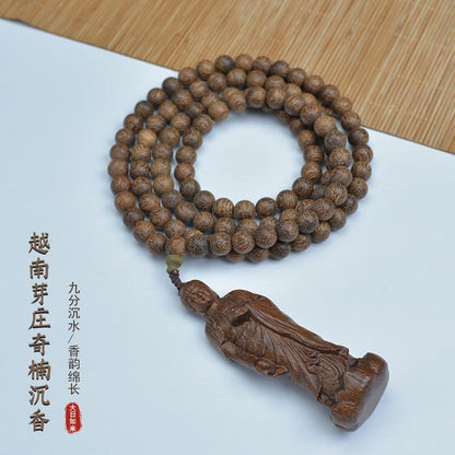 108 Beads Agarwood Bracelet White Kyara Mala Necklace Multi Layer Buddhist Gift
