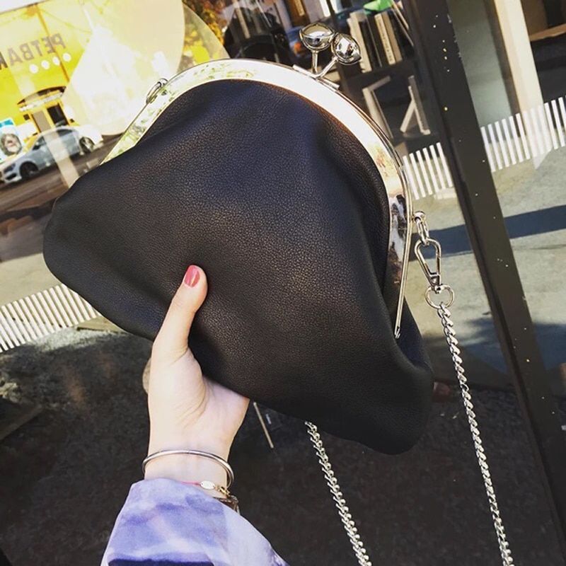 Handbag Vintage Simple Style Chain Clip Kiss Lock Shell Shoulder Messenger Bags