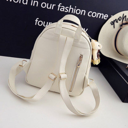 Leather Three Piece Backpack Sets Women Fashion Leather Backpack Card Holder 1PC