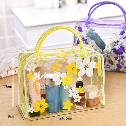Floral Transparent Cosmetic Bag Travel Makeup Wash Clear Handbag Waterproof Bags