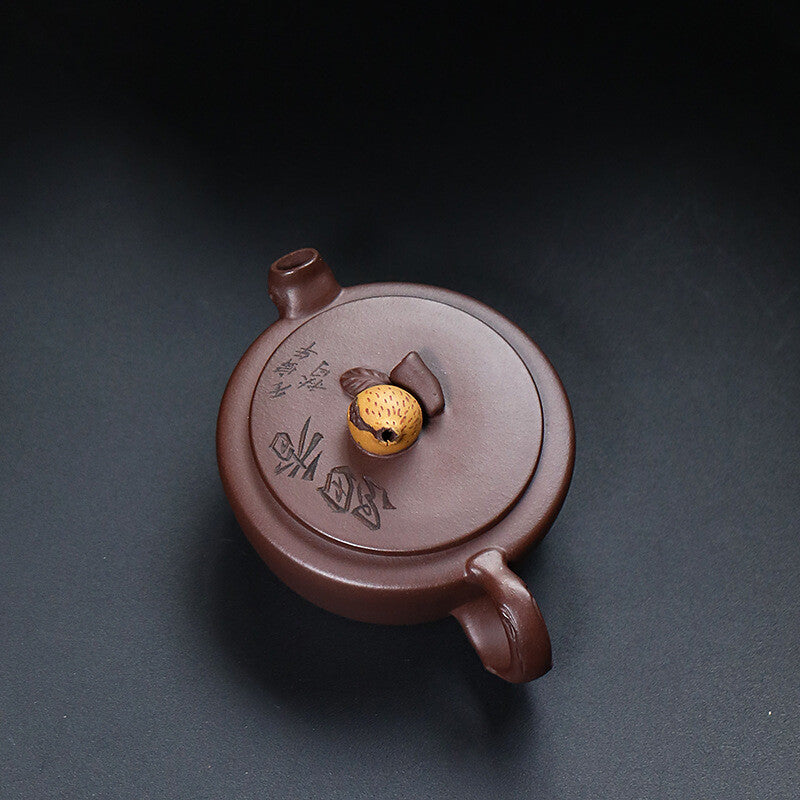 3.4oz handmade tea pot ball shaped infuser holes real yixing zisha purple clay
