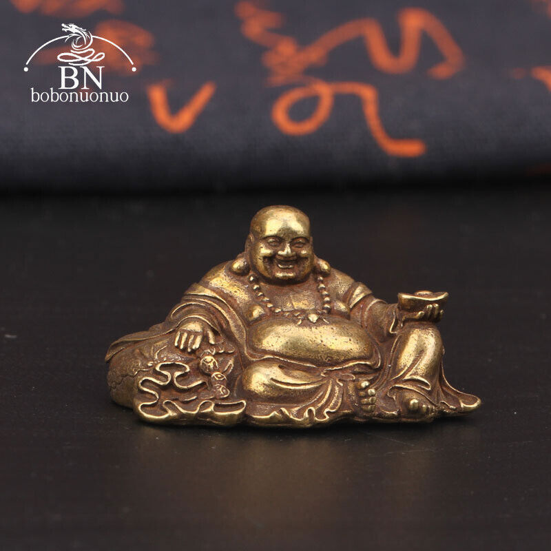 1.7"in Bronze Big Belly Laughing Maitreya Buddha Statue Brass Figurines