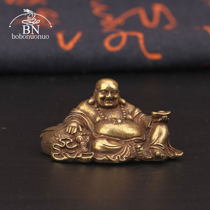 1.7"in Bronze Big Belly Laughing Maitreya Buddha Statue Brass Figurines