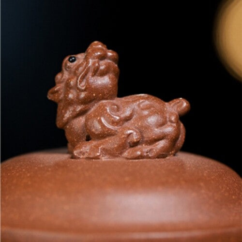 Yixing Aged Duan Clay Kylin Teapot Handcarved Auspicious Triple-foot Collectible