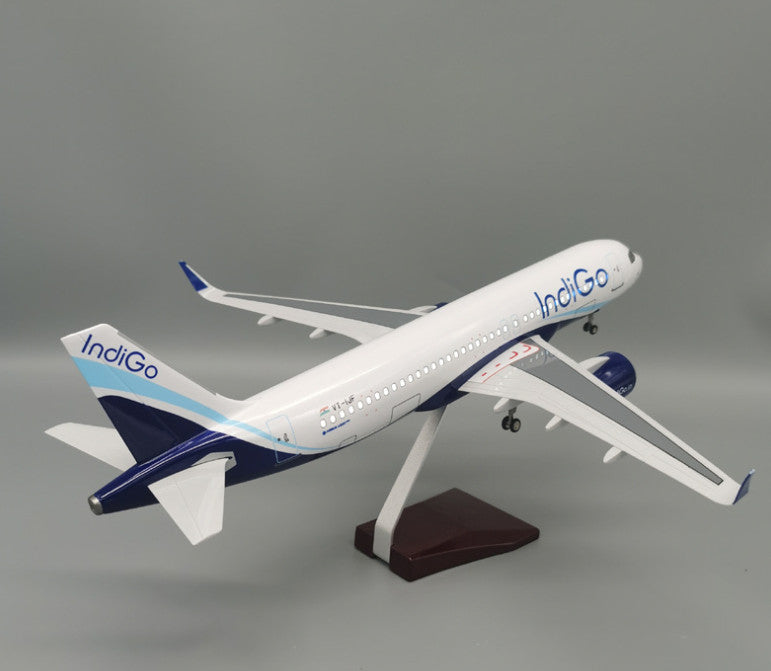 47CM Indigo AIRBUS A320neo Plane Led Sound-controll Light Resin Aircraft Model