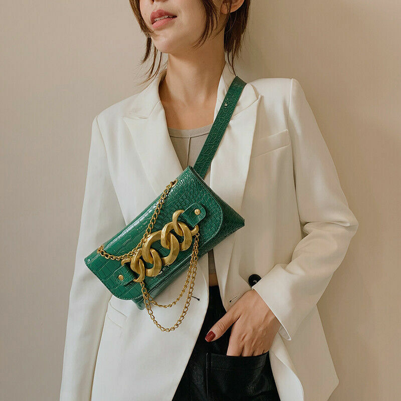 Mini Crossbody Bags Women Metal Chain Shoulder Bag Leather Belt Bag Women