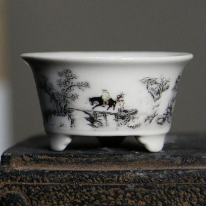 3.1in Home Desktop Flower Pot Creative Ceramic Bonsai Chinese Style Flower Pots