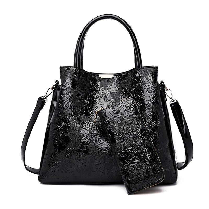 3D Flowers Print Tote Bag 2 Sets Purses Handbag Shoulder Crossbody Polyester