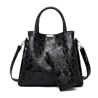 3D Flowers Print Tote Bag 2 Sets Purses Handbag Shoulder Crossbody Polyester