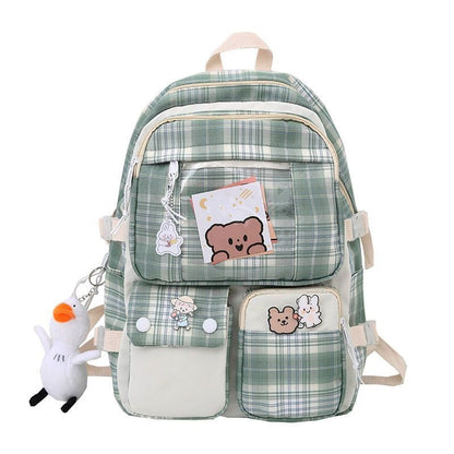 Plaid Transparent Contrast Color Leisure Backpack Large Nylon Bag Polyester 1PC