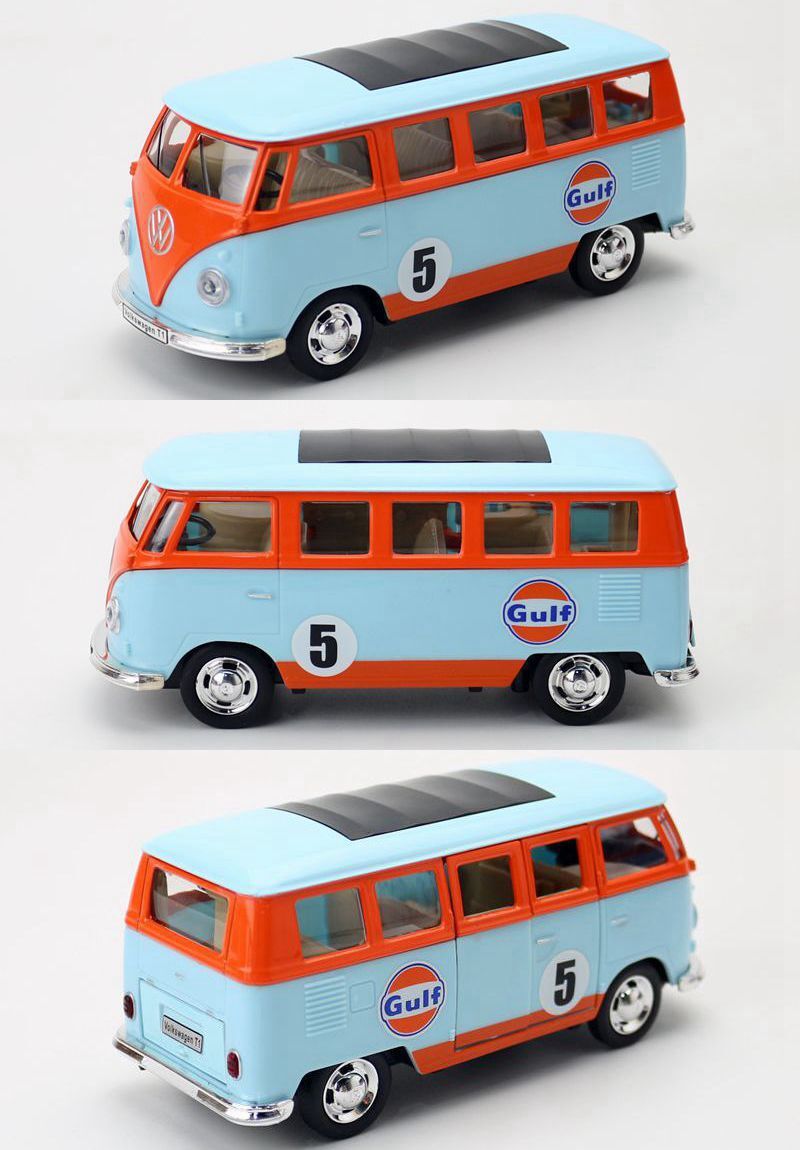 1:30 Diecast GULF Oil Volkswagen T1 Bus Metal Car Model Toy Pull Back Sound