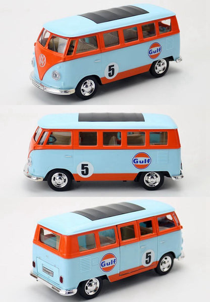 1:30 Diecast GULF Oil Volkswagen T1 Bus Metal Car Model Toy Pull Back Sound